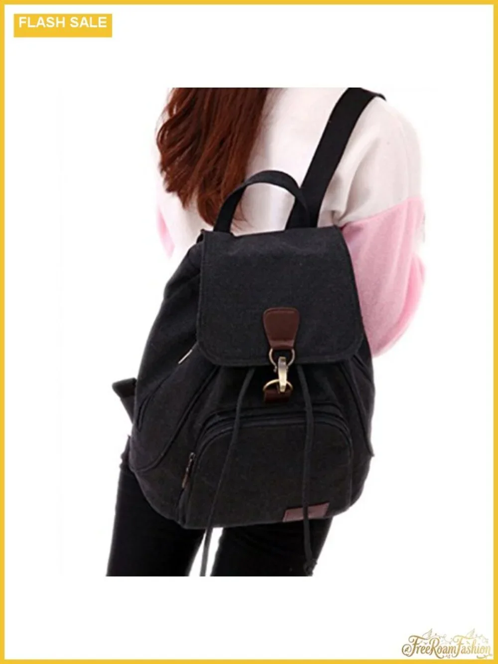Canvas Backpack Purse for Women - Flap Drawstring Daypack with Multi-Pockets,